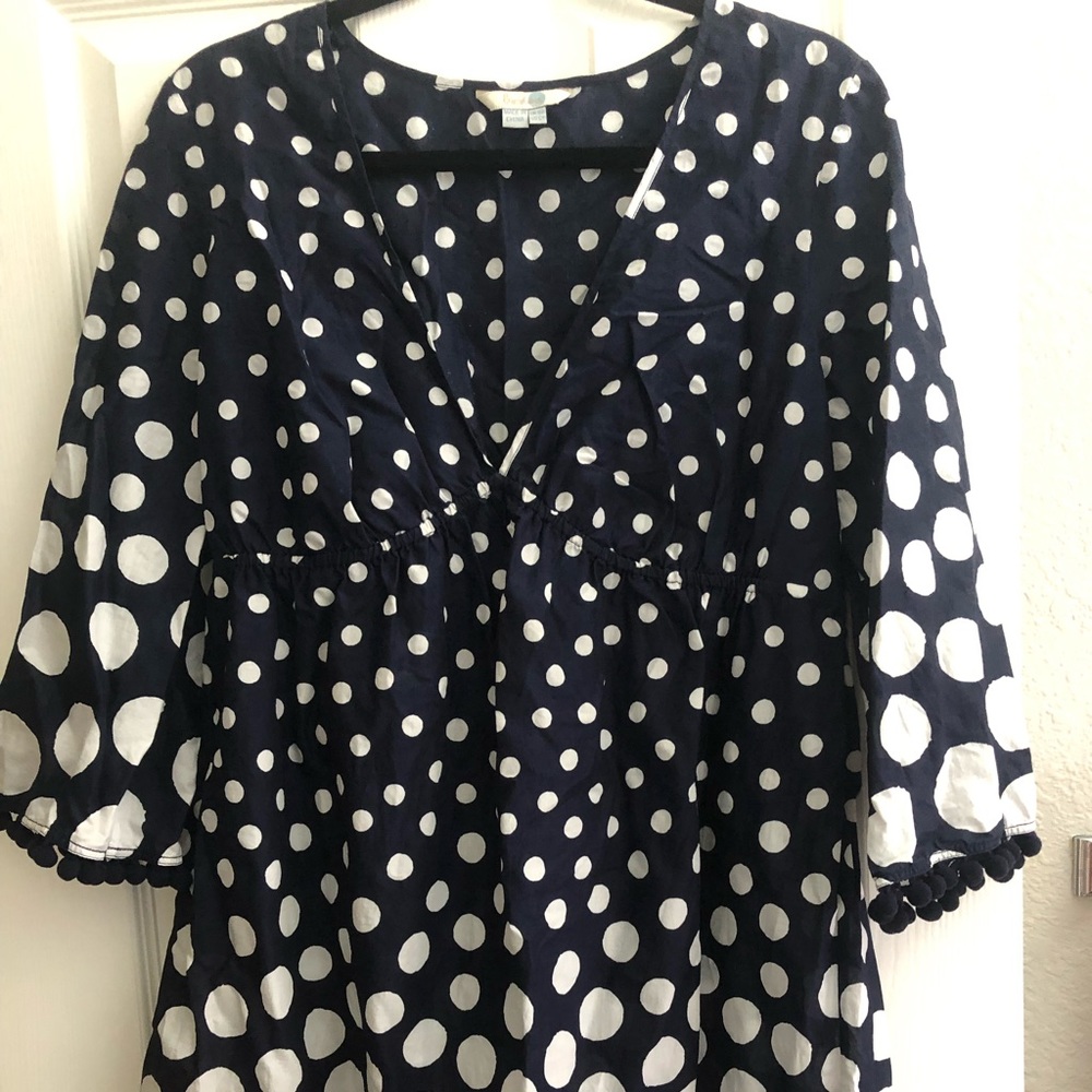 Boden Navy and White Polka Dot Swim Coverup, sz 12R